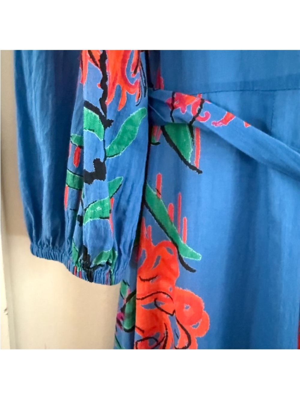 New Anthropologie Ro’s Garden Cotton Floral India Blue Red Midi Shirt Dress S - Picture 4 of 8
